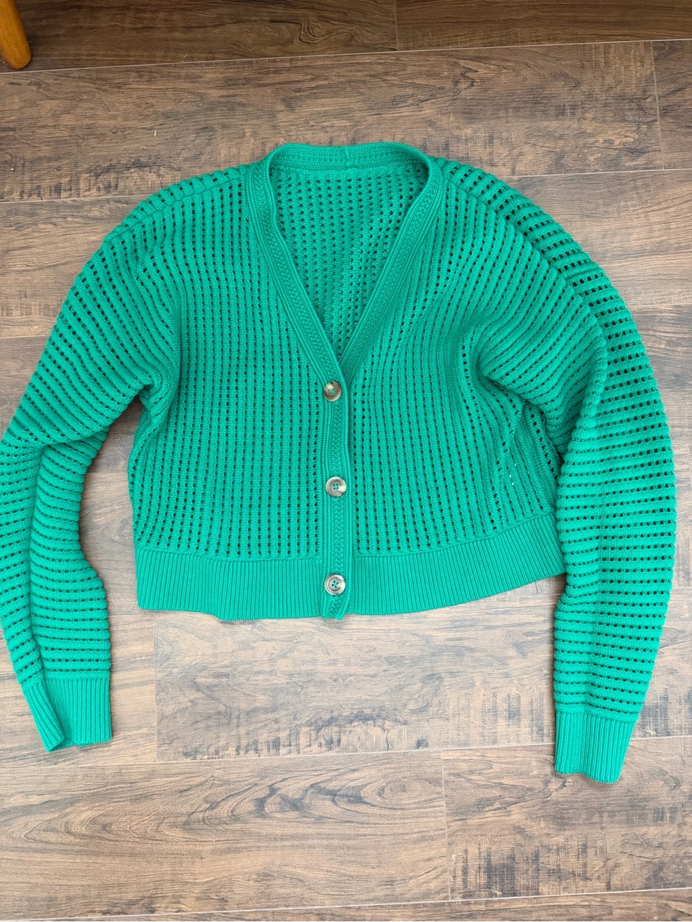 lululemon athletica Teal Open-Knit V-Neck Button Cardigan